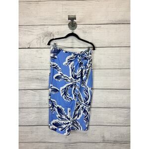 H&M Women's Blue & White Linen Blend Palm Tree Print Wrap Skirt Size 6